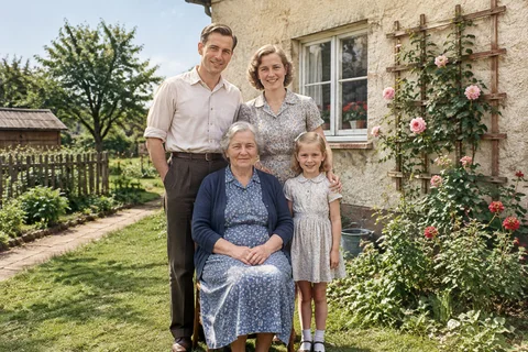 Generated color reference for A family portrait in the garden