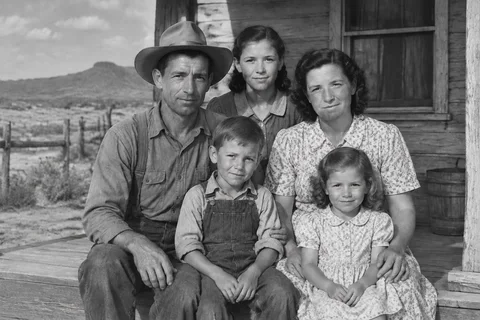 After restoration: Creases on an American family photo