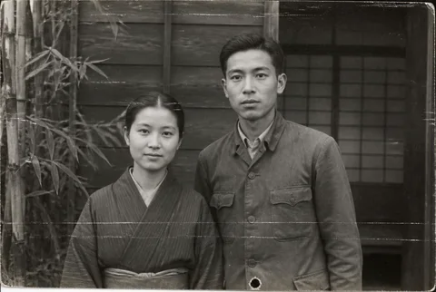Before restoration: A 1930s couple with a clean silver print