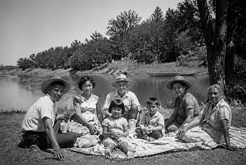 After restoration: A lakeside picnic with detail restored