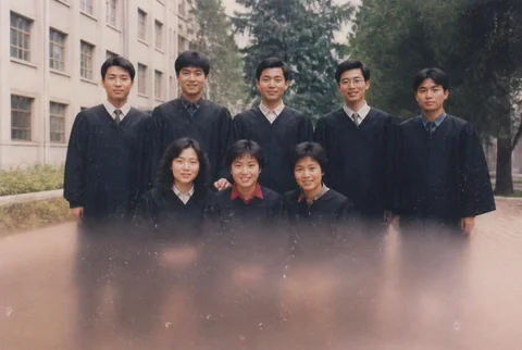 Before restoration: A 1990s graduation group, back in focus