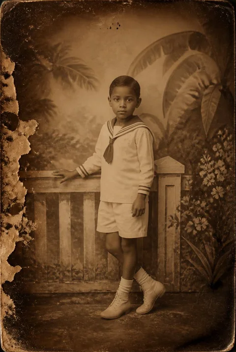 Before restoration: A 1930s child with a preserved paper texture