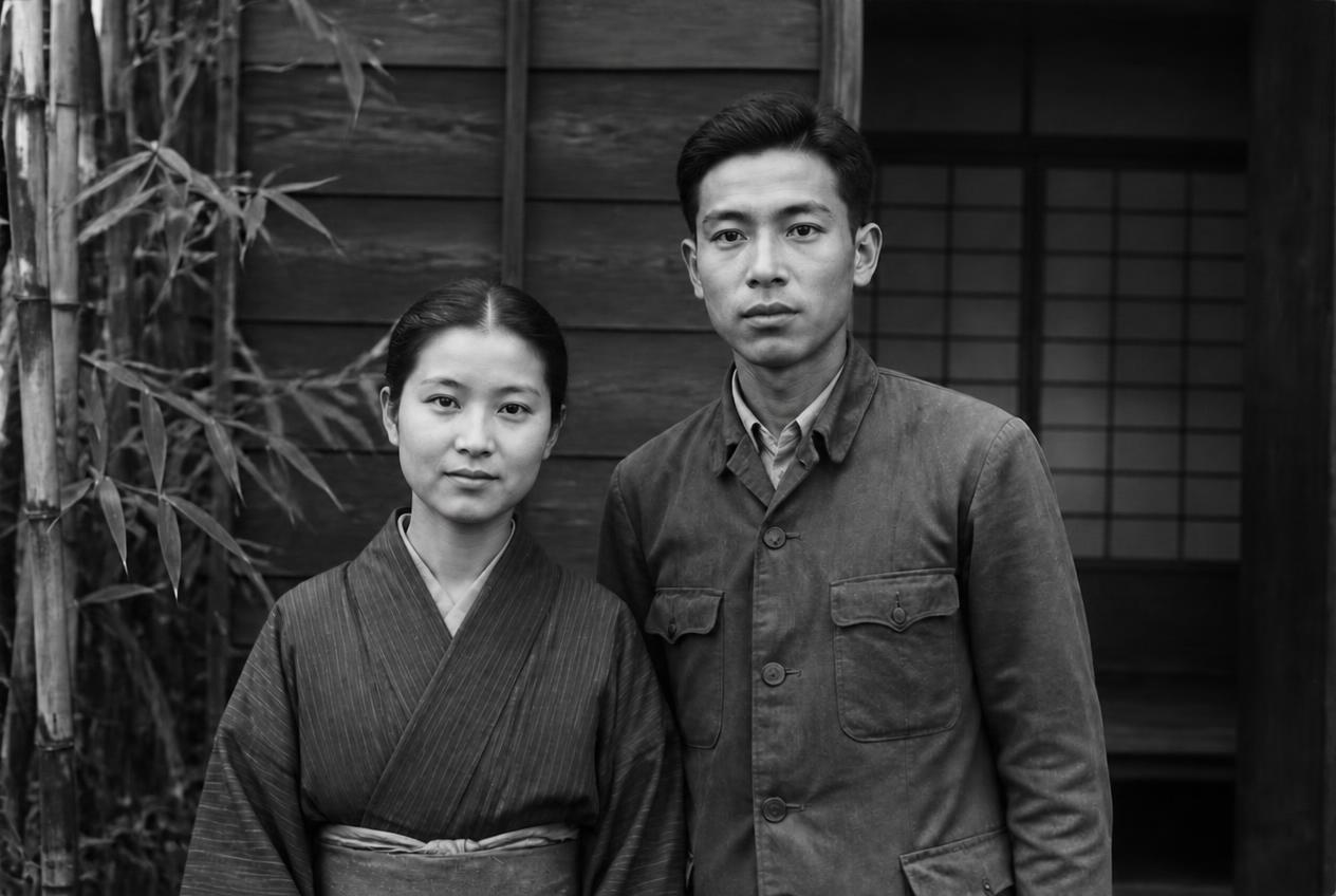 After restoration: A 1930s couple with a clean silver print