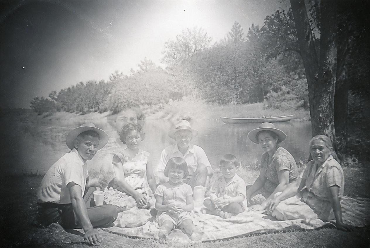 Before restoration: A lakeside picnic with detail restored