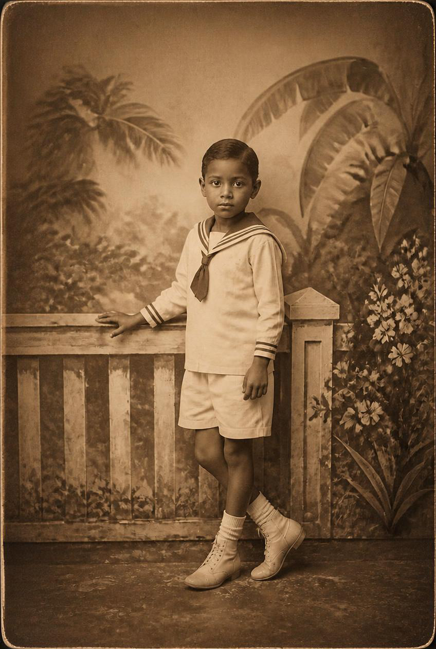 After restoration: A 1930s child with a preserved paper texture
