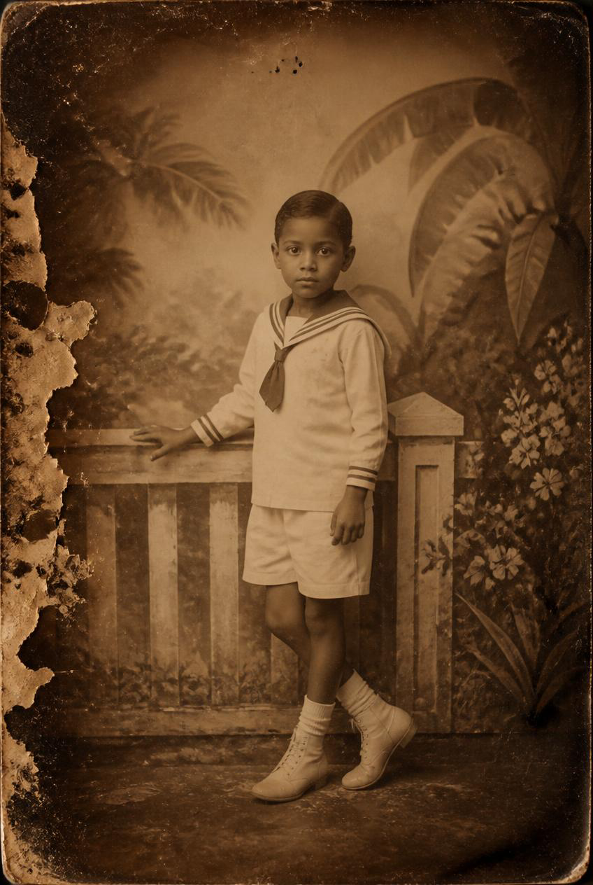 Before restoration: A 1930s child with a preserved paper texture
